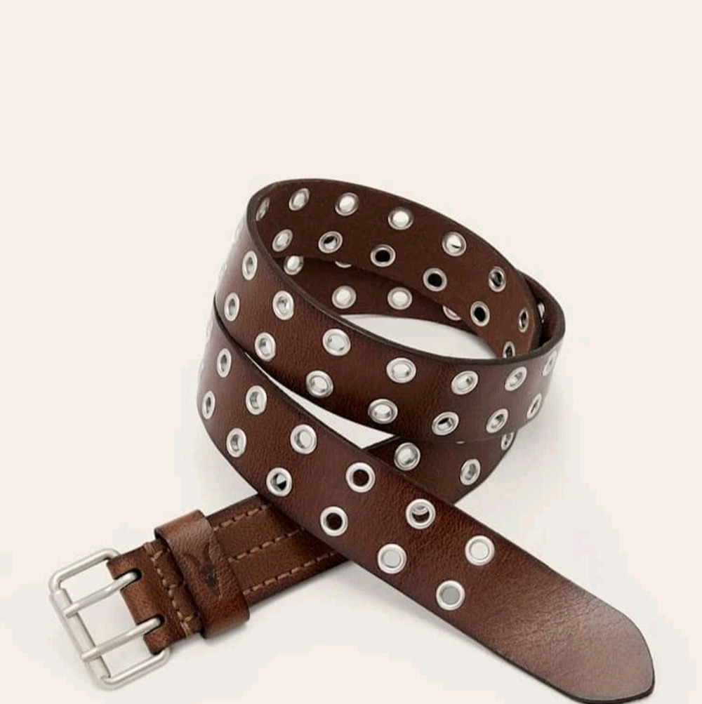 AllSaints 32 Sturge Brown Leather Double Prong Buckle Grommet Eyelet Belt MNO53R